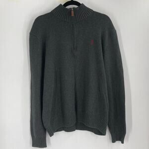Polo Ralph Lauren 1/4 Zip Gray Cotton Sweater Red Pony Men’s Large